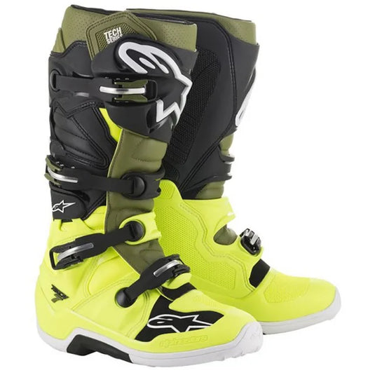 Alpinestars Tech 7 Yellow Fluo Military Green Motocross Boots