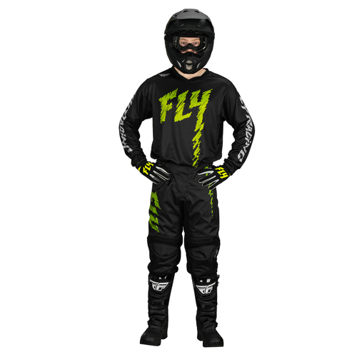 Fly Racing 2024 Youth F-16 Black Neon Green Light Grey Pants