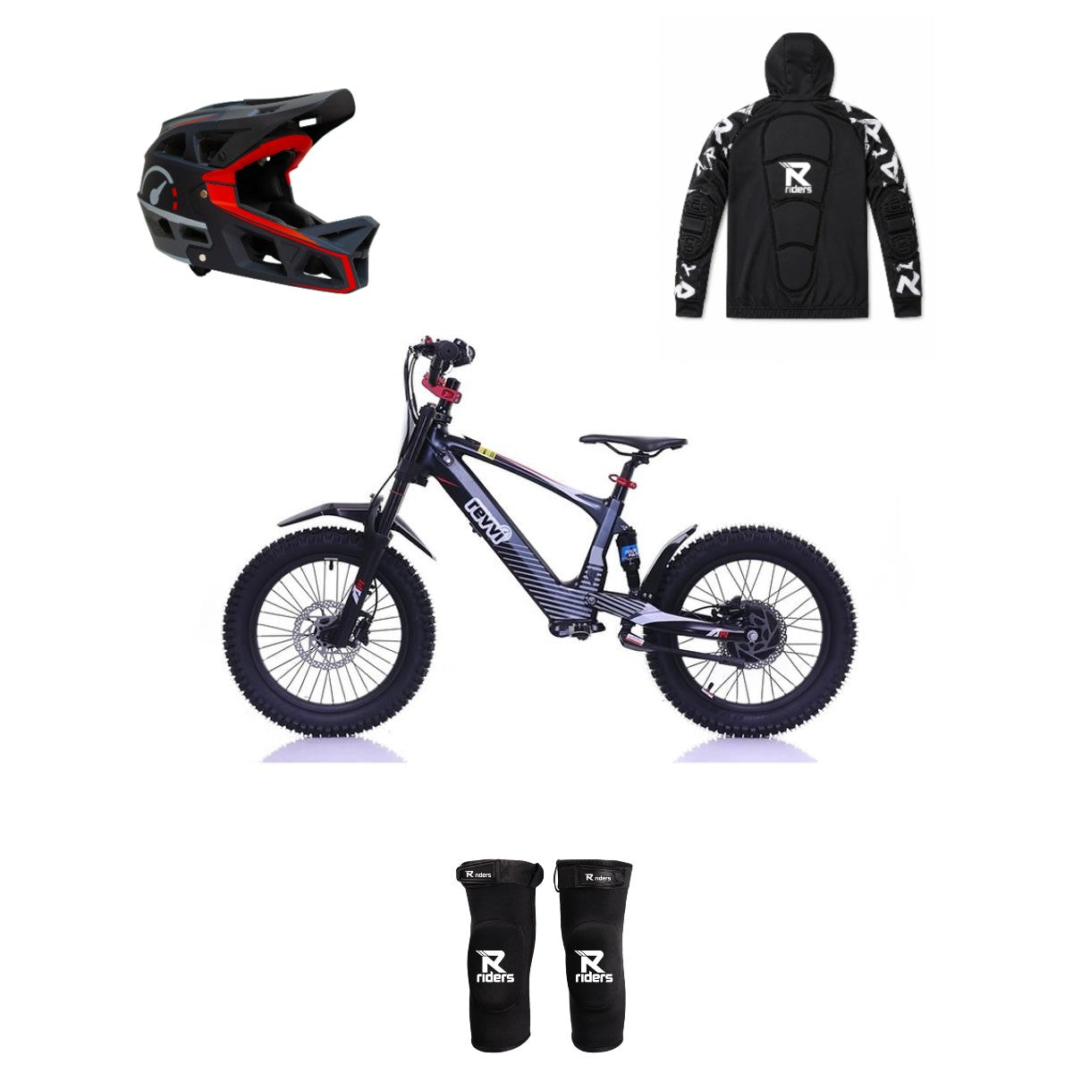 Revvi 18 Electric Bike + R-Riders Complete Protection Bundle - Black