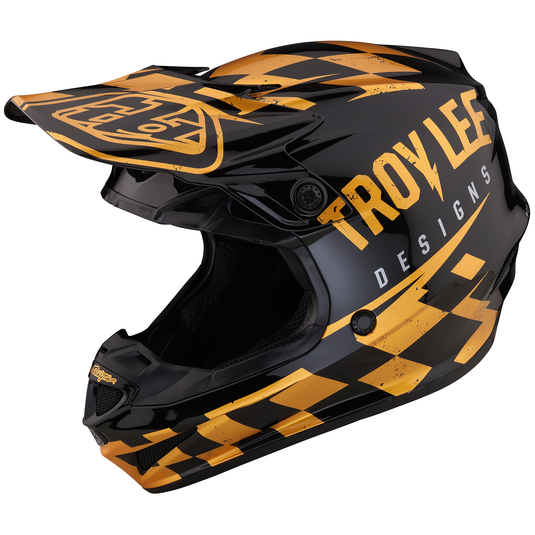 Troy Lee Designs SE4 Polyacrylite Race Shop Black Gold Motocross Helmet