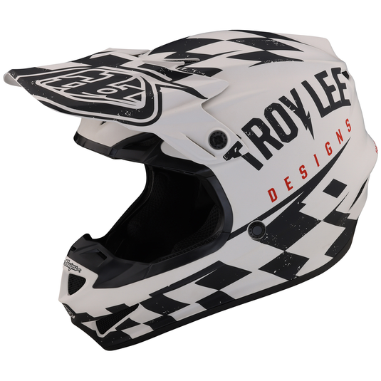Troy Lee Designs SE4 Polyacrylite Race Shop White Black Motocross Helmet