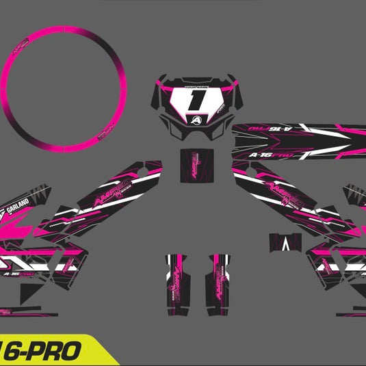 Amped A16 Pro Custom Graphics Kit – Personalised Name & Race Number (Pink)