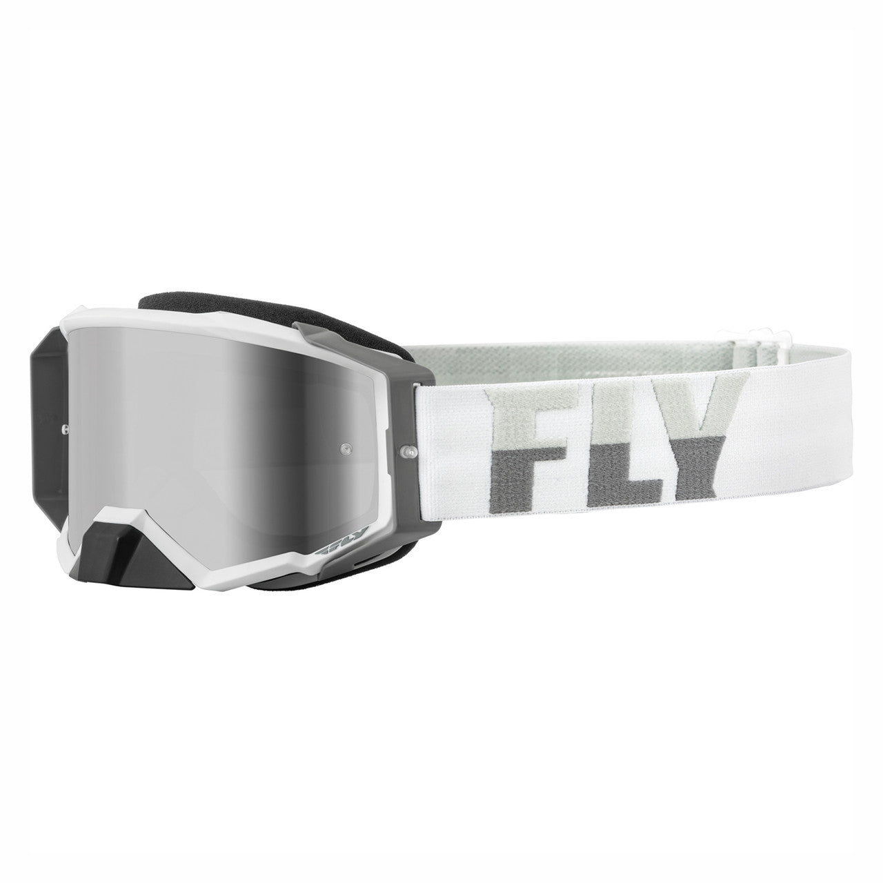 Fly Racing Zone Pro Adult White Grey Silver Mirror Smoked Motocross Goggles