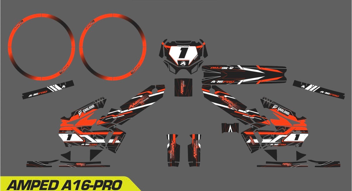 Amped A16 Pro Custom Graphics Kit – Personalised Name & Race Number (Orange)