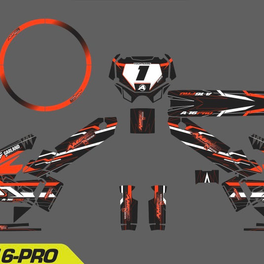Amped A16 Pro Custom Graphics Kit – Personalised Name & Race Number (Orange)
