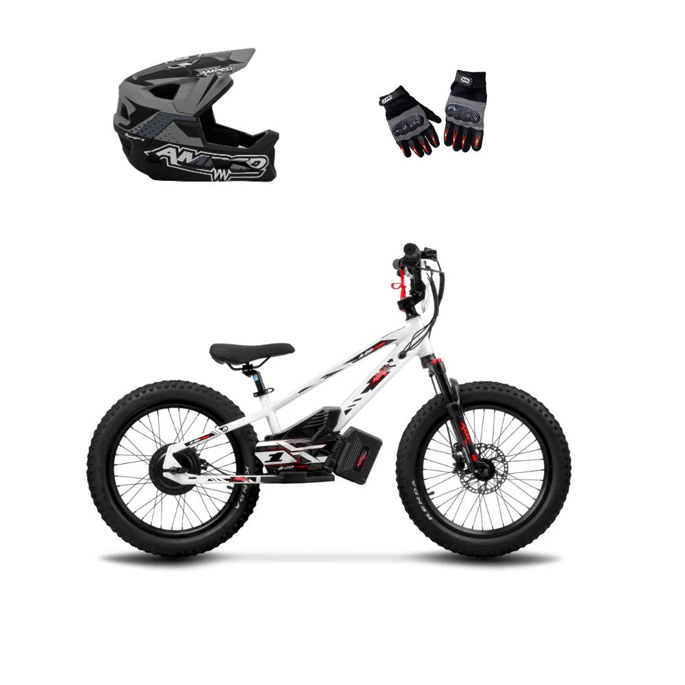 Amped A20 Pro Electric Bike + Riding Gear Bundle - White