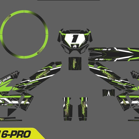 Amped A16 Pro Custom Graphics Kit – Personalised Name & Race Number (Green)
