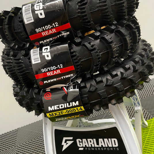 Plews Youth Tyre Combo Deal, 2 Wide Sand Rear 1 Wide Mid Front (90/100-12 / 90/90-14)