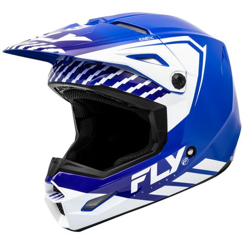 Fly Racing Youth 2024 Kinetic Menace Blue White Motocross Helmet