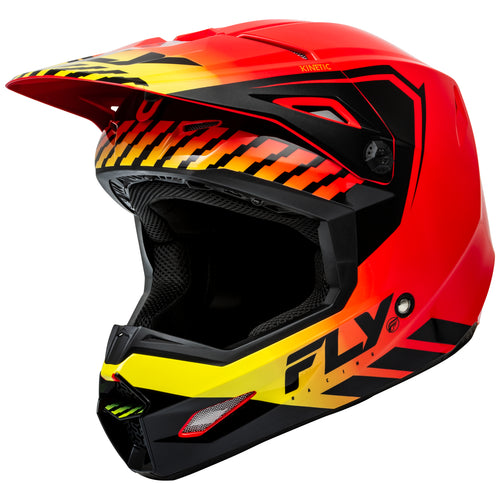 Fly Racing 2024 Kinetic Menace Red Black Yellow Motocross Helmet