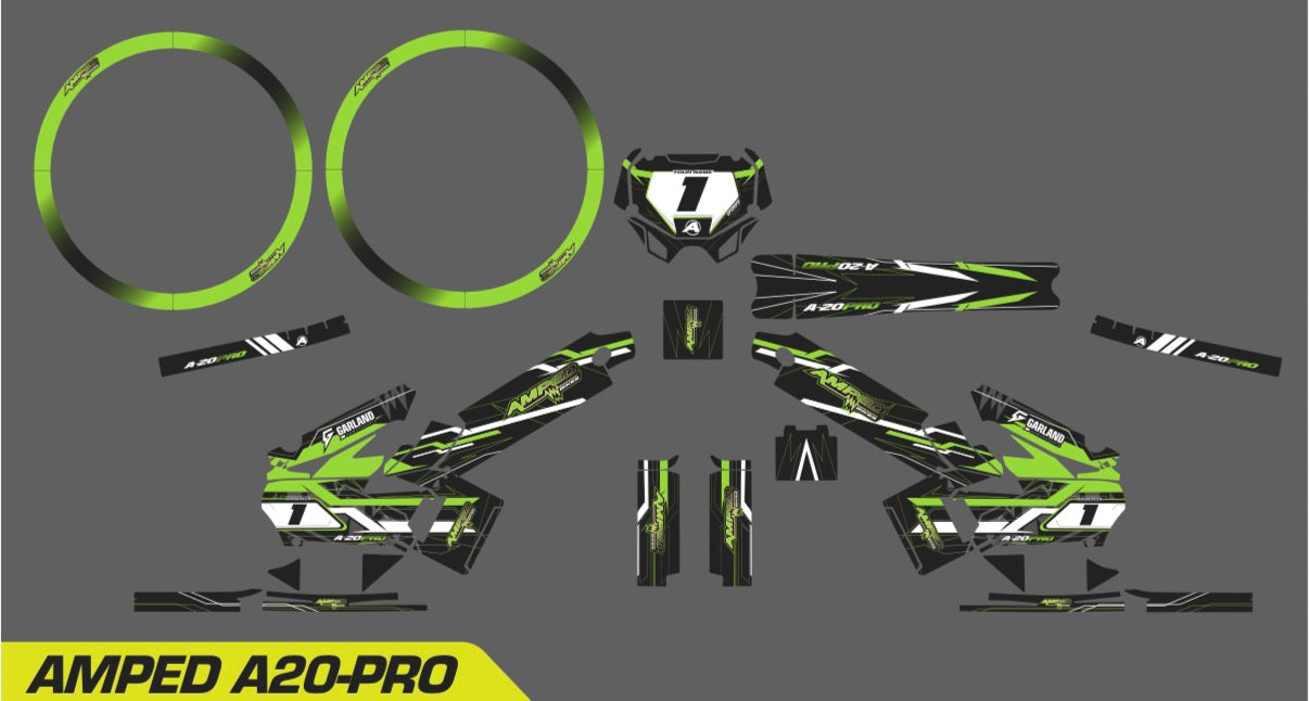 Amped A20 Pro Custom Graphics Kit – Personalised Name & Race Number (Green)