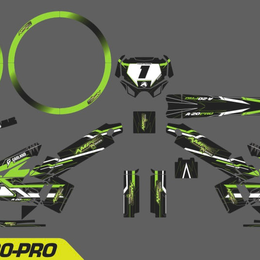 Amped A20 Pro Custom Graphics Kit – Personalised Name & Race Number (Green)