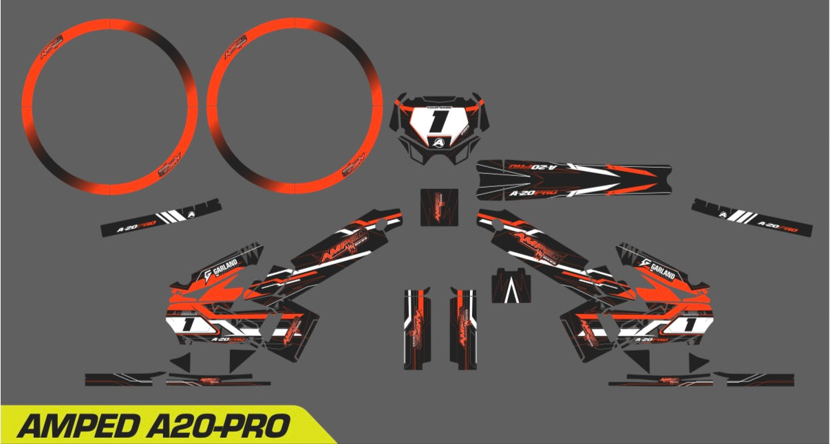 Amped A20 Pro Custom Graphics Kit – Personalised Name & Race Number (Orange)