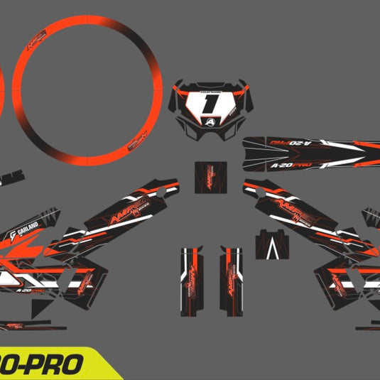 Amped A20 Pro Custom Graphics Kit – Personalised Name & Race Number (Orange)