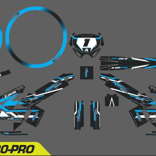 Amped A20 Pro Custom Graphics Kit – Personalised Name & Race Number (Blue)