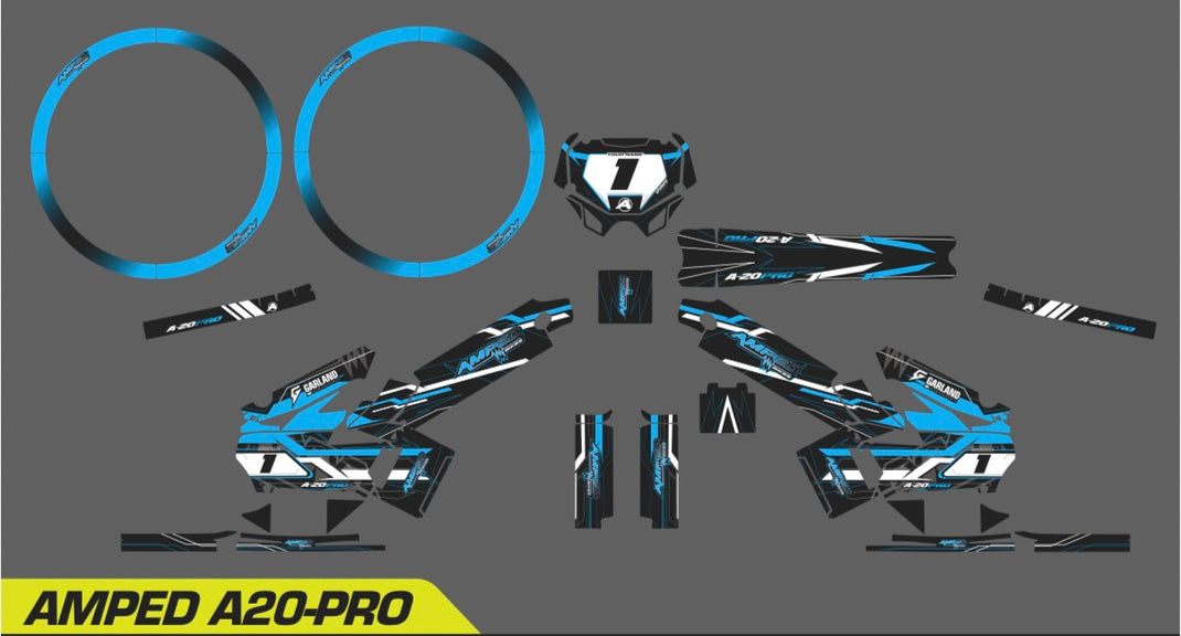 Amped A20 Pro Custom Graphics Kit – Personalised Name & Race Number (Blue)