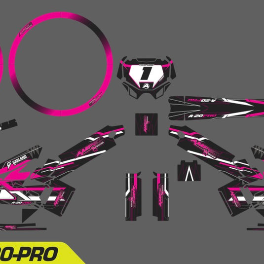 Amped A20 Pro Custom Graphics Kit – Personalised Name & Race Number (Pink)