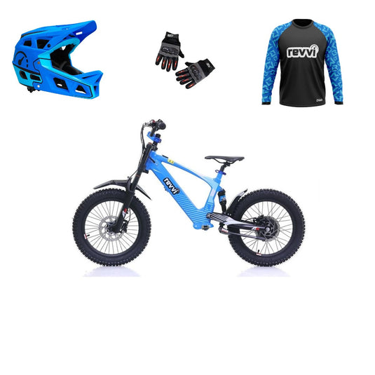 Revvi 18 Electric Bike + Riding Gear Bundle - Blue