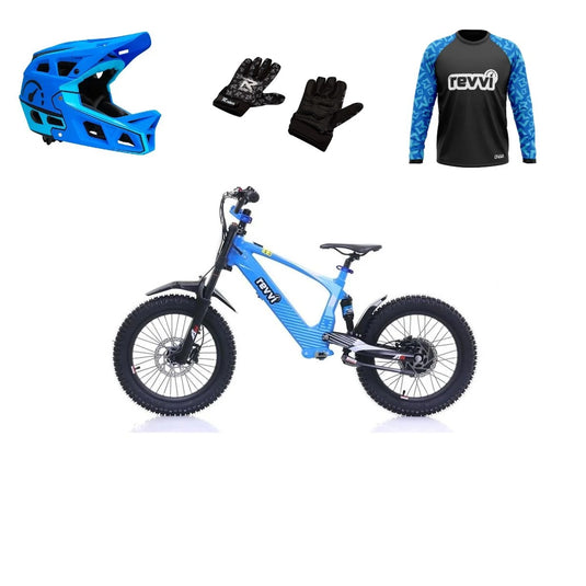 Revvi 18 Electric Bike + Riding Gear Bundle - Blue