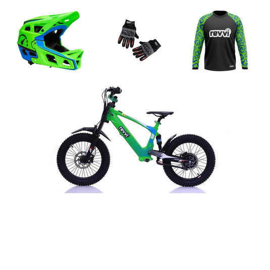 Revvi 18 Electric Bike + Riding Gear Bundle - Green