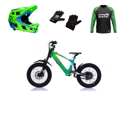Revvi 18 Electric Bike + Riding Gear Bundle - Green