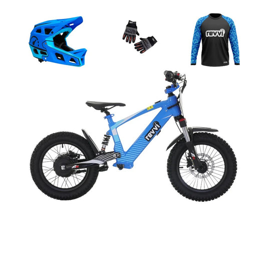 Revvi 16 XL Electric Bike + Riding Gear Bundle - Blue