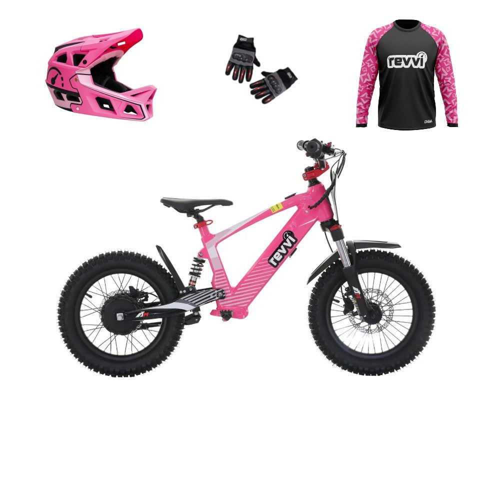 Revvi 16 XL Electric Bike + Riding Gear Bundle - Pink