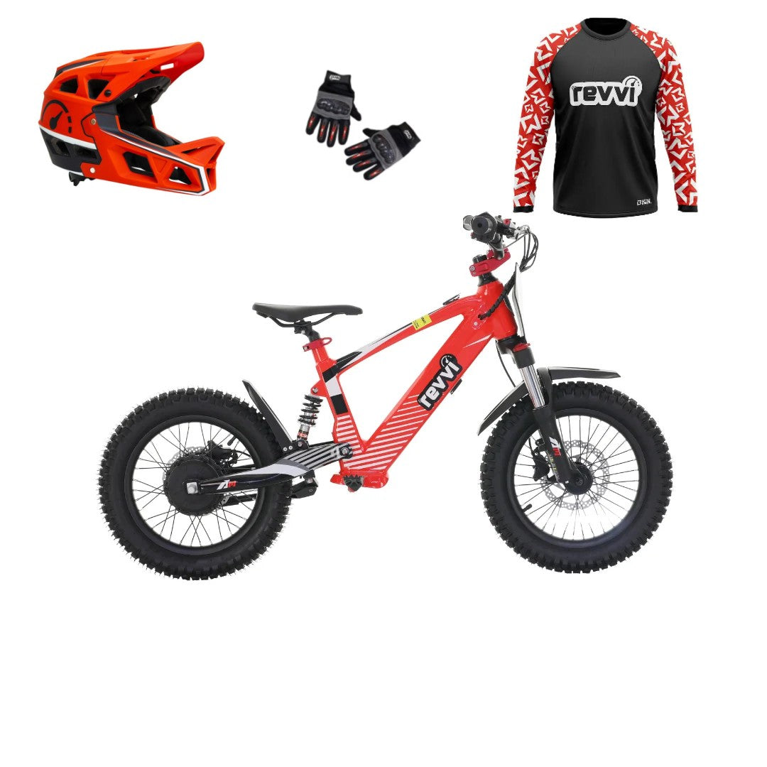 Revvi 16 XL Electric Bike + Riding Gear Bundle - Red