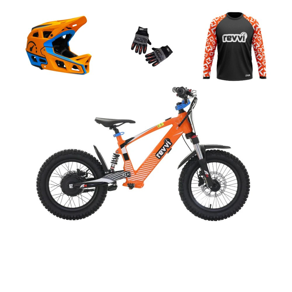 Revvi 16 XL Electric Bike + Riding Gear Bundle - Orange