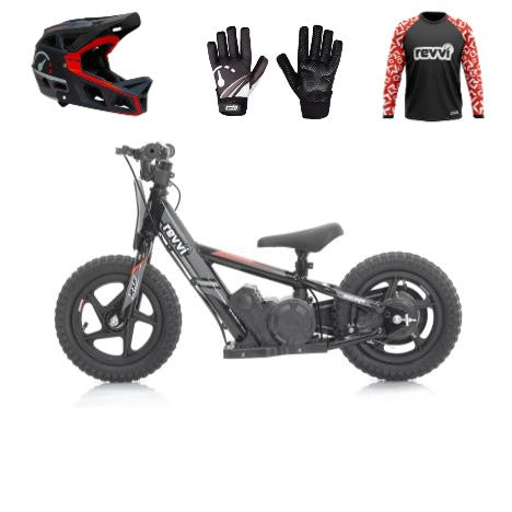Revvi 12" Electric Bike + Riding Gear Bundle - Black