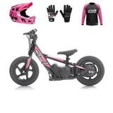 Revvi 12" Electric Bike + Riding Gear Bundle - Pink
