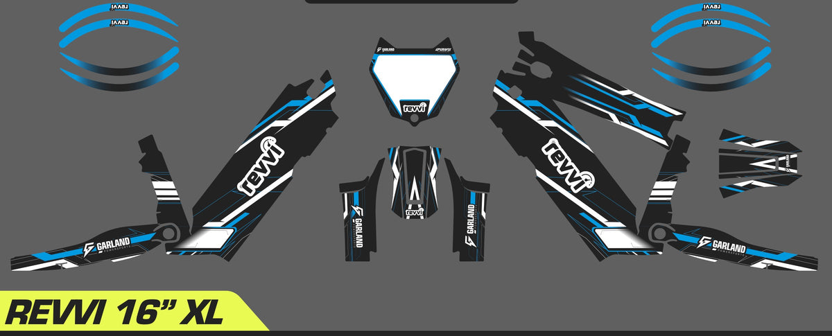 Revvi 16 XL Custom Graphics Kit – Personalised Name & Race Number (Blue)