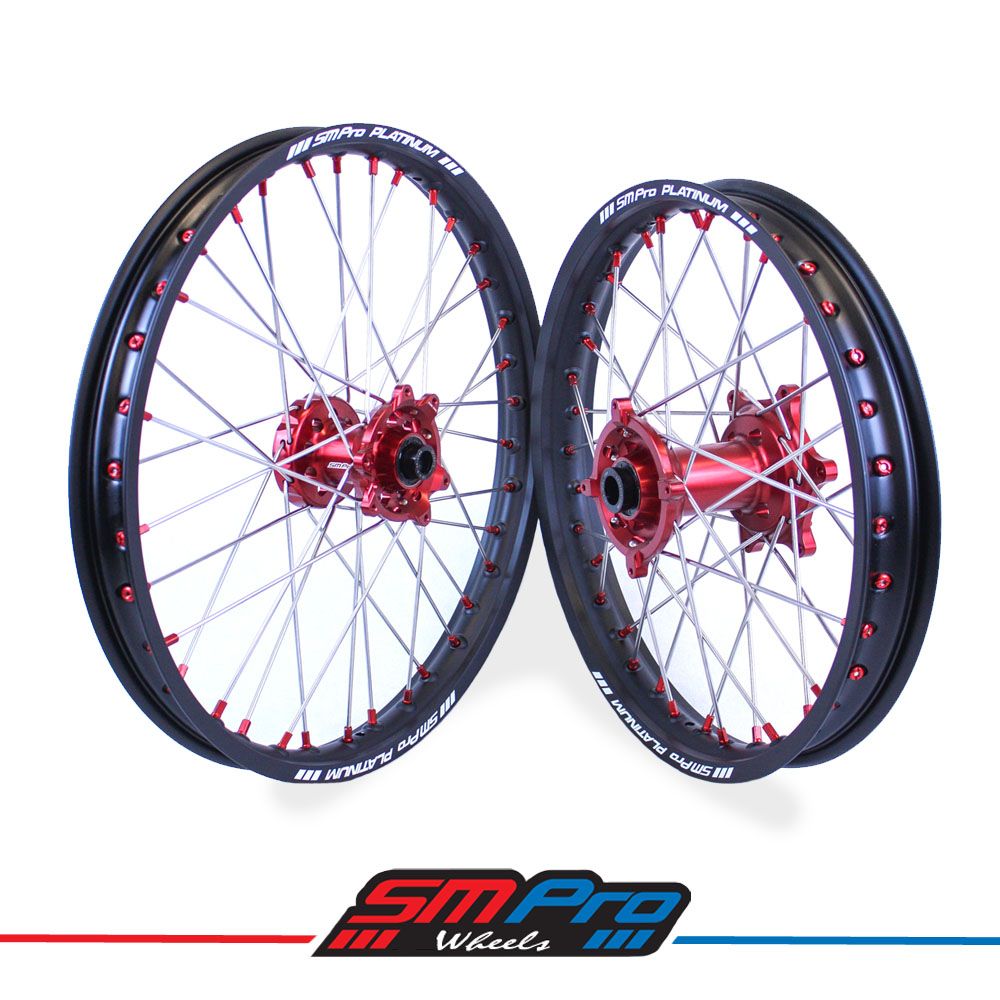 SM Pro Platinum Wheel Set Black Red - Suzuki Motocross