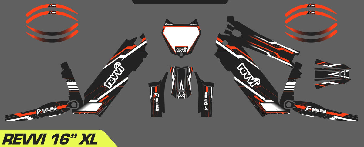 Revvi 16 XL Custom Graphics Kit – Personalised Name & Race Number (Orange)
