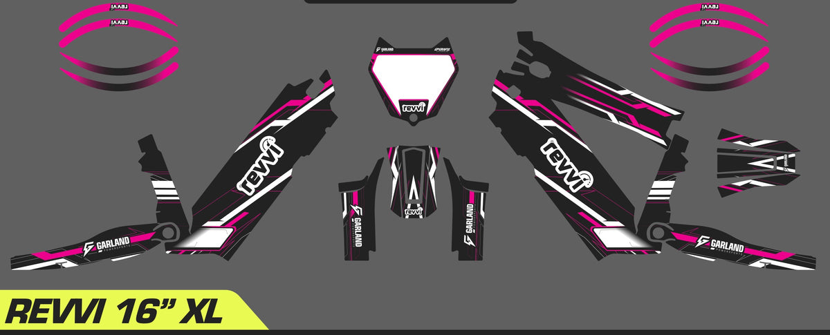 Revvi 16 XL Custom Graphics Kit – Personalised Name & Race Number (Pink)