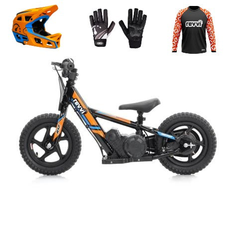 Revvi 12" Electric Bike + Riding Gear Bundle - Orange