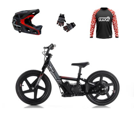 Revvi 16" Electric Bike + Riding Gear Bundle - Black