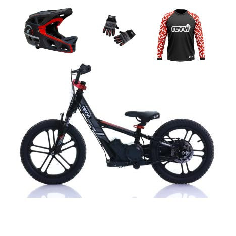 Revvi 16" Plus Electric Bike + Riding Gear Bundle - Black