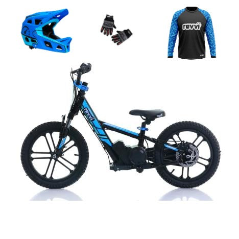 Revvi 16" Plus Electric Bike & Riding Gear Bundle - Blue