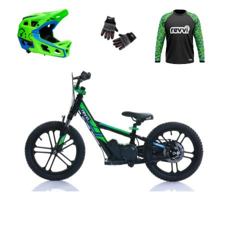 Revvi 16" Plus Electric Bike & Riding Gear Bundle - Green