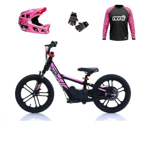 Revvi 16" Plus Electric Bike & Riding Gear Bundle - Pink