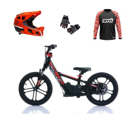 Revvi 16" Plus Electric Bike & Riding Gear Bundle - Red