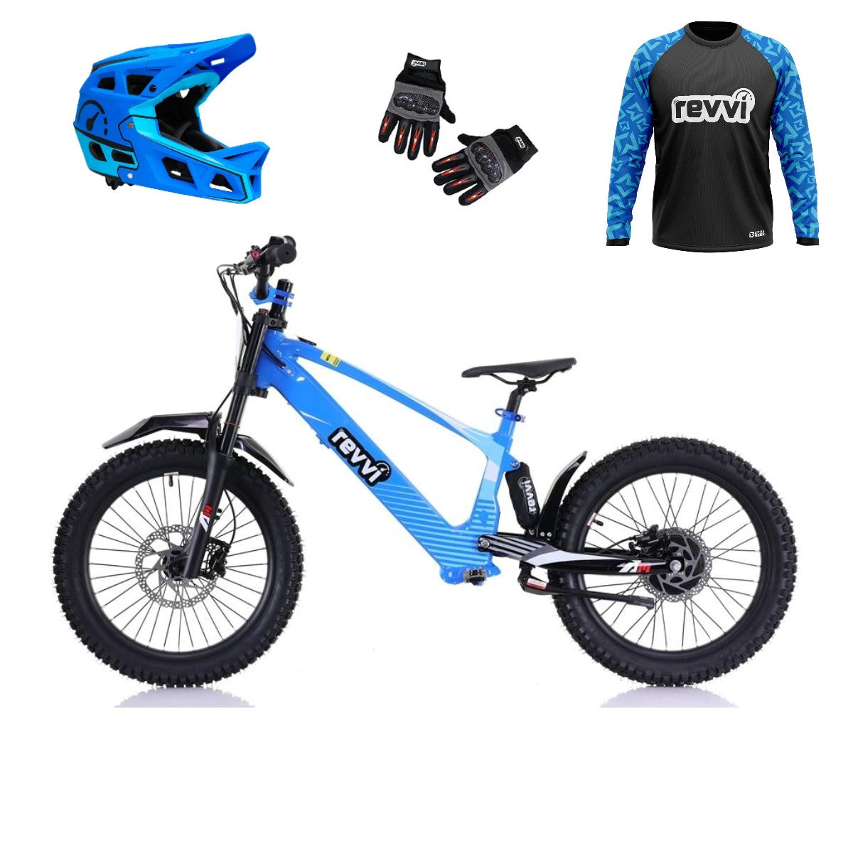 Revvi 20 Electric Bike + Riding Gear Bundle - Blue