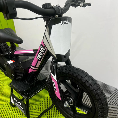 Revvi 12" Electric Bike + Riding Gear Bundle - Pink