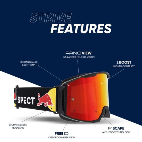 Red Bull Spect Strive Black Red Mirror Double Lens Motocross Goggles
